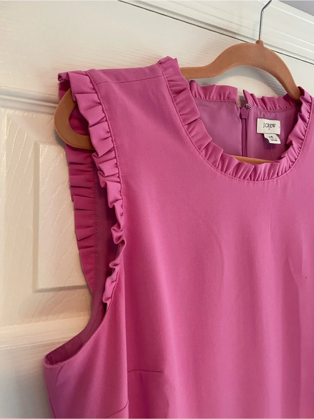 J. Crew Sleeveless Ruffle-Trim Shift Dress in Pink